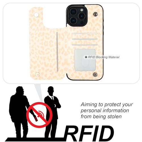 HAOPINSH for iPhone 16 Pro Max Wallet Case with Card Holder, Cream-Coloured Leopard Pattern Back Flip Folio PU Leather Kickstand Card Slots Case for Women Girls, Double Magnetic Clasp Shockproof 6.9" - color: Cream-coloured Leopard