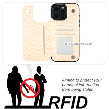 HAOPINSH for iPhone 16 Pro Max Wallet Case with Card Holder, Cream-Coloured Leopard Pattern Back Flip Folio PU Leather Kickstand Card Slots Case for Women Girls, Double Magnetic Clasp Shockproof 6.9" - color: Cream-coloured Leopard