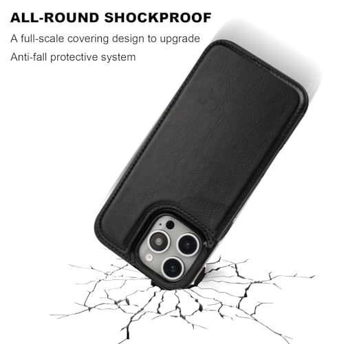ONETOP for iPhone 16 Pro Max Wallet Case with Credit Card Holder,Black | Kickstand,ID/Cash Holder,Case Wallet with Card Slots,Double Magnetic Clasp,Durable PU Leather Shockproof Cover for Women Men - color: Black