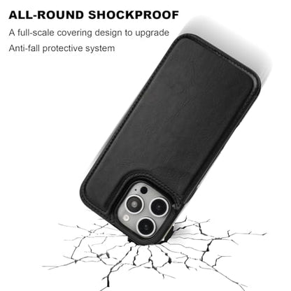 ONETOP for iPhone 16 Pro Max Wallet Case with Credit Card Holder,Black | Kickstand,ID/Cash Holder,Case Wallet with Card Slots,Double Magnetic Clasp,Durable PU Leather Shockproof Cover for Women Men - color: Black