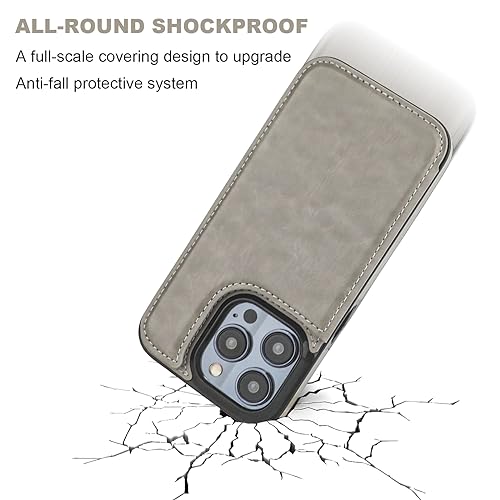 ONETOP for iPhone 15 Pro Wallet Case with Credit Card Holder,Gray | Kickstand,ID/Cash Holder,Case Wallet with Card Slots,Double Magnetic Clasp,Durable PU Leather Shockproof Cover for Women Men - color: Gray