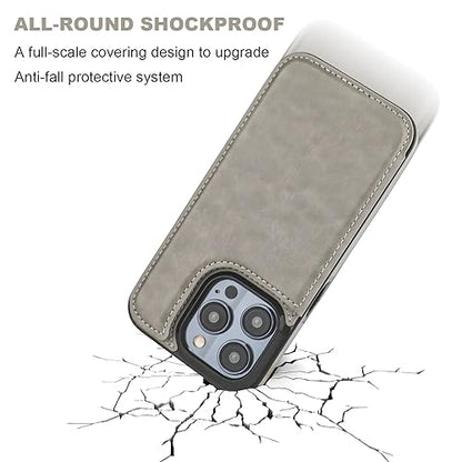 ONETOP for iPhone 15 Pro Wallet Case with Credit Card Holder,Gray | Kickstand,ID/Cash Holder,Case Wallet with Card Slots,Double Magnetic Clasp,Durable PU Leather Shockproof Cover for Women Men - color: Gray