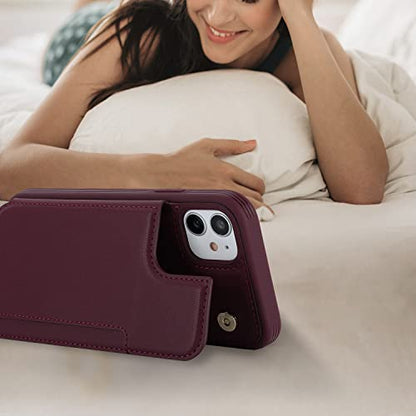 iCoverCase Compatible with iPhone 11 Case with Card Holder, Wallet Phone Case for Women Men RFID Blocking PU Leather Protective Case 6.1 Inch (Wine Red) - color: Wine Red