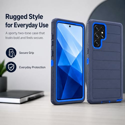 Three Layer Protective Case for Samsung Galaxy S23 Ultra,Black and Blue Dual Color,Heavy Duty Drop Protection Case