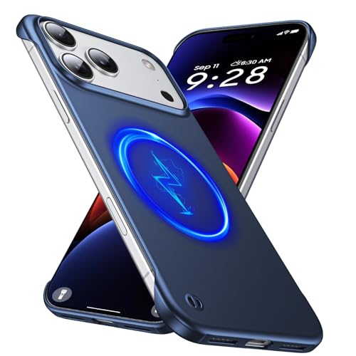 GRECAZO Magnetic Frosted Frameless Case for iPhone 17 Pro Max, Navy Blue | Compatible with MagSafe, Metallic Finish, Hard PC Cover, Ultra Thin Lightweight Minimalist Borderless, Slim Fit, 6.9-Inch - color: Navy Blue, size: iPhone 17 Pro Max