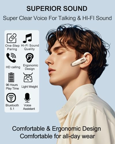 Bluetooth Headset V5.1, Wireless Hands-Free Earpiece with Noise Cancellation, Built-in Microphone for iPhone Android Business Calls - White - color: White, style: Single Bluetooth headset