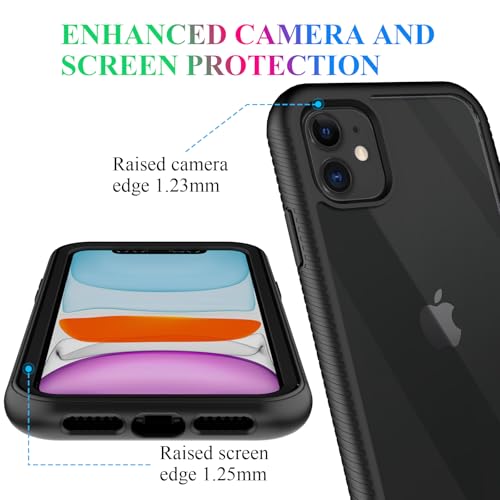 Compatible with iPhone 11 Case, Built in Screen Protector Full Body Shockproof Slim Fit Bumper Protective Phone Cover 6.1'' Men Women-Black/Clear - size: iPhone 11