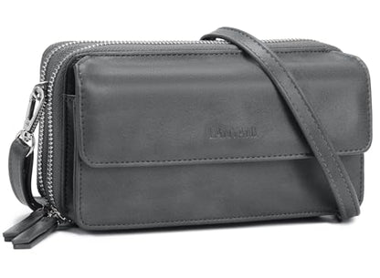 RFID Crossbody Wallet Wristlet Purse with Phone Pocket For Women Vegan Leather - color: B-retrro Grey