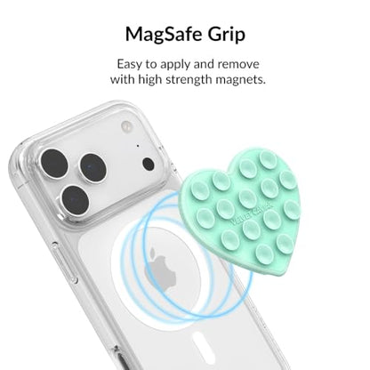 Velvet Caviar Suction Cup Phone Case Mount Compatible with MagSafe Devices Only - Magnetic Silicone Sticky Phone Grip Holder for iPhone Back of Phone - Mirror Gripper (Mint Jelly Heart) - color: Mint Jelly Heart