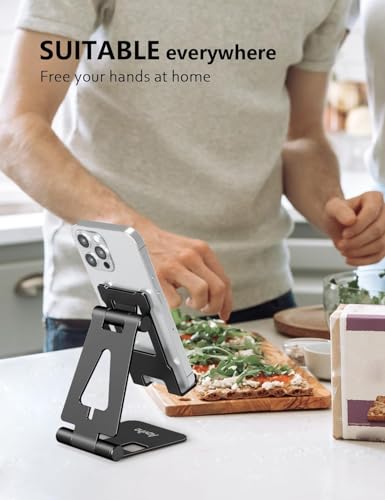 Aoviho Foldable Cell Phone Stand for Desk, Holder for iPhone,Black - color: Black