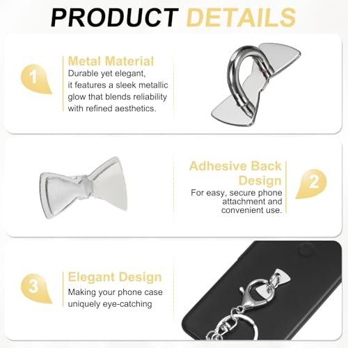 PATIKIL Metal Phone Charm Hook 1", 12Pcs Adhesive Bow Shaped Phone Finger Grip Hook Smartphones Keychain Ring Charm Loop for DIY Tablet Case Accessories, Silver - color: Silver