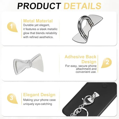 PATIKIL Metal Phone Charm Hook 1", 12Pcs Adhesive Bow Shaped Phone Finger Grip Hook Smartphones Keychain Ring Charm Loop for DIY Tablet Case Accessories, Silver - color: Silver