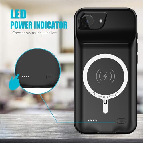Battery Case for iPhone 16e, 10000mAh High Capacity Portable Charger Case, Rechargeable Smart Battery Pack Compatible with iPhone 16e 6.1 inch Charging, Support Wireless & Carplay - Black - size: iPhone 16e (6.1 inch)