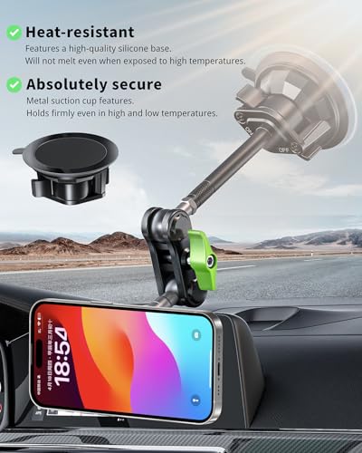 Magnetic Car Phone Holder, Ultra Stable Windshield Phone Mount, Strong Suction Cup & Powerful Magnetic, 360° Rotatable, Durable Premium Aluminum Alloy, for All Vehicles & All Smartphones - style: Extended