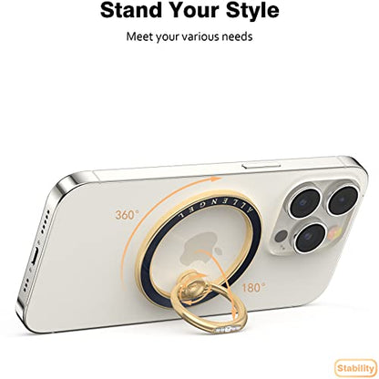 Allengel Magnetic Phone Grip for MagSafe, Magnetic Ring Holder Compatible with MagSafe Phone Ring, 360°Rotating Finger Kickstand for iPhone 16 Pro Max 15 14 13 12 Plus & Android Phone - color: Gold and black ceramic