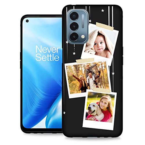 Custom Phone Case for OnePlus Nord N200 5G Photos Pictures Collage Text Name, Customized Personalized Phone Cover Anti-Scratch Soft Protective TPU Black Thin Cases 6.49-inch - color: Black 02 - Stars, 3 Photos