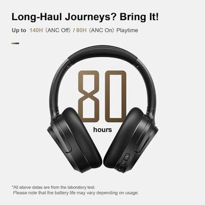 Calmbee Hybrid Active Noise Cancelling Headphones Wireless Over Ear 140Hrs - color: Black