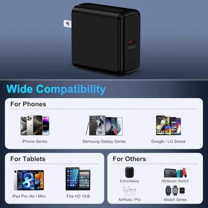 65W Foldable Super Fast Samsung Charger USB C Power Adapter Fast Charging - color: Black