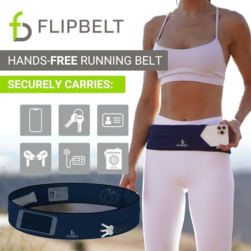 FlipBelt Classic Running Belt, Phone Holder for Running, Money Belt Pouch - color: Midnight Blue, size: Small