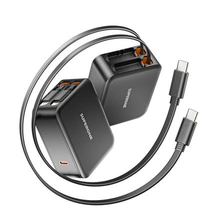 SUPERONE 62W Retractable Wall Charger with Dual USB C Cables - size: Dual Type-C Cables