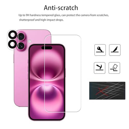 Screen Protector For iPhone 16 Plus Tempered Glass 2-Pack Camera Lens Protector Film 2-Pack With Easy Alignment Tool