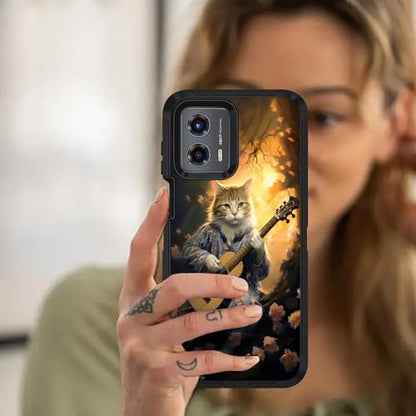 for Moto G 5G 2024/Moto G Play 5G 2024 Case, Military Grade Heavy Duty [3-Layer] Dustproof Shockproof Full-Body Protective Case for Motorola Moto G 5G 2024, Cat Playing Guitar - color: Cat Playing Guitar