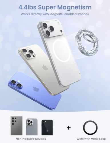 Lamicall Magnetic Phone Ring for MagSafe, Super Magnet Glitter Silver Grip - color: Pretty Silver