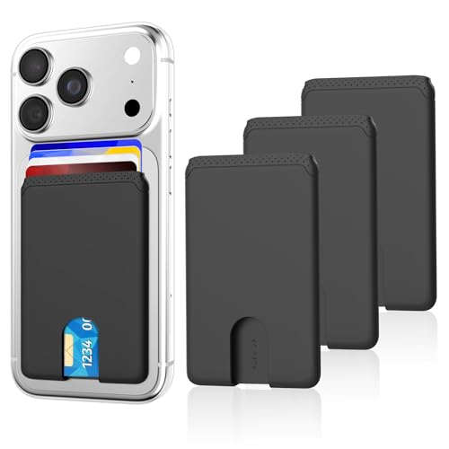 Senose Phone Card Holder, Silicone Anti Slip Out Phone Wallet Stick On - color: Black*3