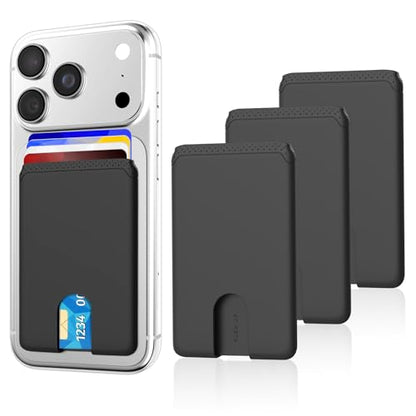 Senose Phone Card Holder, Silicone Anti Slip Out Phone Wallet Stick On - color: Black*3