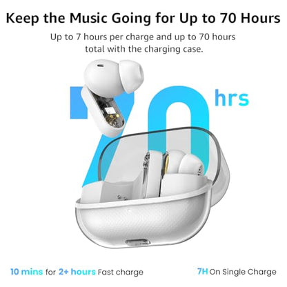 TOZO Crystal Pods Hybrid Active Noise Cancelling Wireless Earbuds, White - color: White