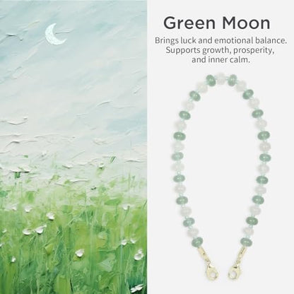 POSADINA Natural Stone Phone Charm, Beaded Healing Phone Wrist Strap, Handmade Cellphone Chain Lanyard with Tether Tab - color: Green Moon