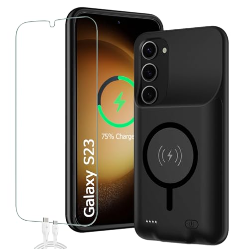 Battery Case for Galaxy S23,[10000mAh] Slim Portable Protective Fast Charging Case Backup Power Bank Battery Case Compatible with Galaxy S23(6.1inch) Wireless Charging Case with Carplay-Black - size: Galaxy S23