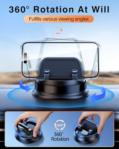 Dash Cell Phone Car Mount, Multifunctional Car Dashboard Mobile Phone Holder, 360 Rotatable Universal Dash Mounted Car Phone Stand Hands Free, Compatible with iPhone, Samsung, Google, Android - color: Black