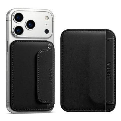 VULKIT Credit Card Holder for Phone case, Slim Adhesive Phone Wallet Stick On for Men & Women, Compatible with Most Cell Phones, Black - color: Black