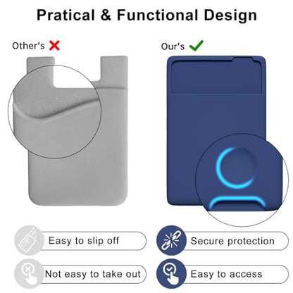 oakxco Phone Wallet Stick On, Secure Phone Card Holder Silicone, Adhesive Pocket Sleeve ID Credit Card, Slim Thin Card Case for Men Women Cute, Compatible with Apple iPhone Samsung Pixel, Navy Blue - color: Navy Blue