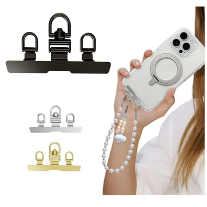3 Hooks Phone Lanyard Tether Tab, 0.2mm Ultra-ThinStainless Steel Universal Patch with 3 D-Rings, 360°Rotating & Foldable for Multiple Straps & Phones(O) - color: O
