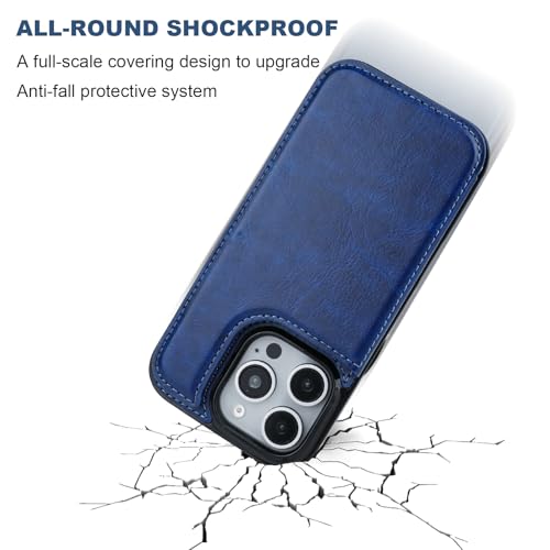 ONETOP for iPhone 16 Pro Wallet Case with Credit Card Holder,Blue | Kickstand,ID/Cash Holder,Case Wallet with Card Slots,Double Magnetic Clasp,Durable PU Leather Shockproof Cover for Women Men - color: Blue