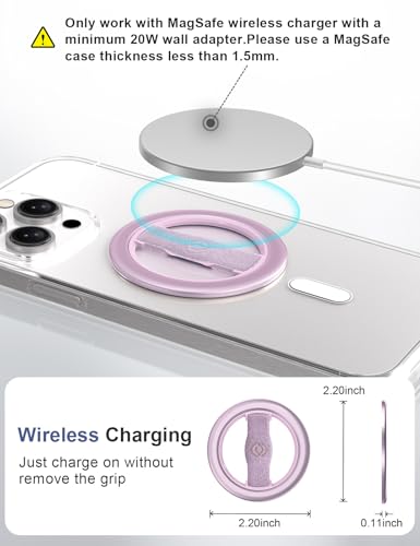 EWA MagOne Lite 3rd Gen Cell Phone Ring Holder, with Replaceable 360° Rotation Elastic Finger Strap, Phone Grip Compatible with,15,14,13 Pro/Max/Plus-(Purple)