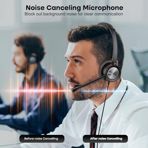 MAIRDI USB Headset with Microphpne, Wired PC Headset with Mic Noise Canceling & Mute for Computer Laptop Teams Zoom Office Work Call Center Business Softphone - color: Red
