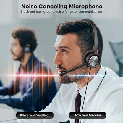 MAIRDI USB Headset with Microphpne, Wired PC Headset with Mic Noise Canceling & Mute for Computer Laptop Teams Zoom Office Work Call Center Business Softphone - color: Red