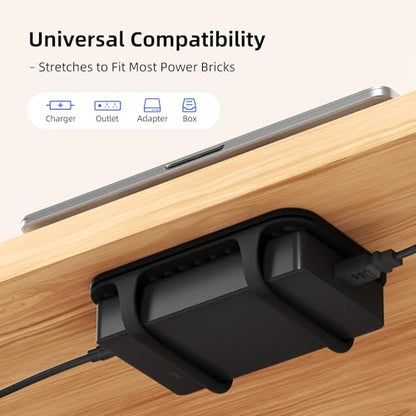 ELETIUO Universal Silicone Laptop Charger Holder,Under Desk Power Brick Mount Organizer for Charging Brick & Cables,Flexible Non-Slip Power Bricks Mount,Secure Supply Holder for Laptop Charger,Black - color: Black