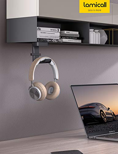 Lamicall Headphone Stand Adhesive Rotatable Headset Earphone Hanger Hook - color: Black
