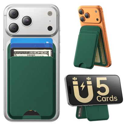 for MagSafe Wallet with Stand, 5 Card Holder, Slim Leather Magnetic Wallet for iPhone 18/17/16/15/14/13/12 Pro Max Plus Air Series, 3 Card Slots & 1 Cash Slot,Green - color: Green