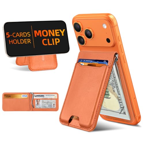 For Magsafe Wallet with Money Clip, 5 Card Holder, Adjustable Stand - color: Sunset Orange
