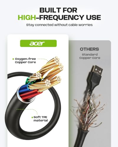Acer USB Headset with Microphone, Clear Sound Quality for Call ＆ Meetings, Wired Computer Headset for PC Laptop, Single Ear Headset for Office, Work, Teams and Call Center Use - USB-A/C & 3.5mm