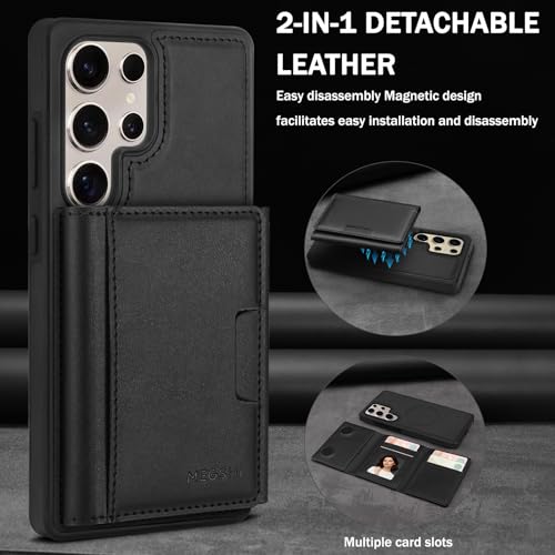 for Samsung Galaxy S26 Ultra Wallet Case, 2-in-1 Detachable Magnetic Wallet Case, Card Holder RFID Blocking, Fashionable Faux Leather Card Slot & Folding Design (Black) - color: Black, size: Samsung Galaxy S26 Ultra