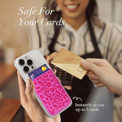 Svanove Leopard Magnetic Phone Wallet Compatible with Magsafe Wallet for Women, Cheetah Print ID Credit Card Holder Wallets for iPhone 17/16/15/14/13/12 Series, Cute Slim Leather Wallets, Hot Pink - color: Hot Pink