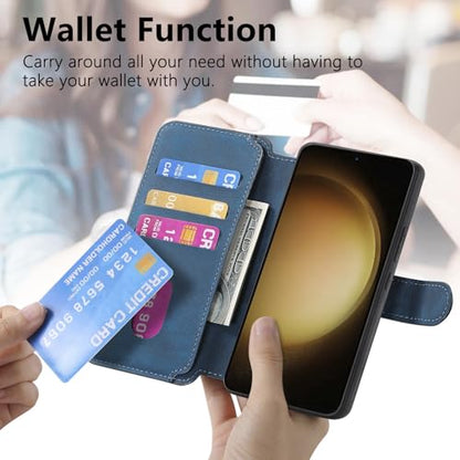 2 in 1 Detachable Wallet Case for Samsung Galaxy S23+ Plus CMG Blue | PU Leather Magnetic Flip Folio Case with RFID Blocking Card Holder, Credit Card Slots Kickstand, Shockproof Protective Cover - color: Blue, size: Samsung Galaxy S23 Plus