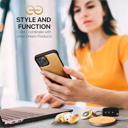 Dreem Vegan Leather Magnetic Detachable Wallet Case for iPhone 13 Pro Max | Built-in Phone Stand, RFID Blocking Card Holder Flip Cover, MagSafe Compatible, Gift Box [Fibonacci: Gold] - color: Gold, size: iPhone 13 Pro Max