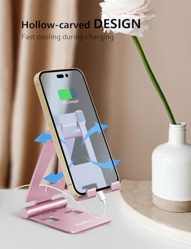 Aoviho Foldable Cell Phone Stand for Desk, Holder for iPhone,Pink - color: Pink